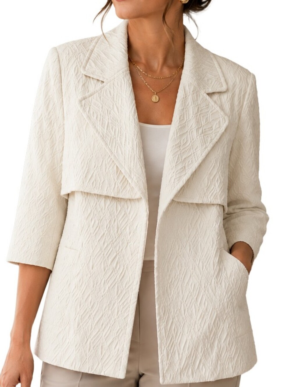 Textured Cream Women's Jacket Blazer Size 16